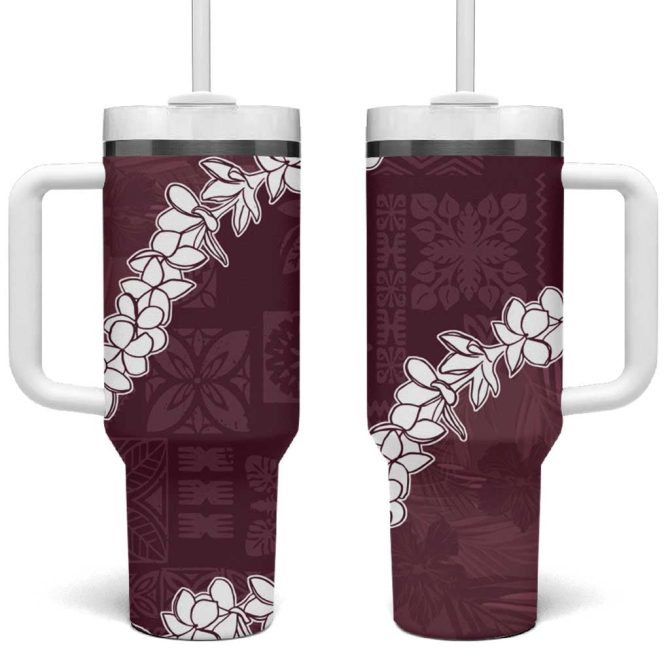 Hawaii Aloha Champange Quilt Patch Work Mix Plumeria Lei Custom Stanley Quencher 40Oz Stainless Steel Tumbler With Handle