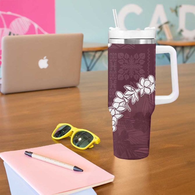Hawaii Aloha Champange Quilt Patch Work Mix Plumeria Lei Custom Stanley Quencher 40Oz Stainless Steel Tumbler With Handle - Image 5