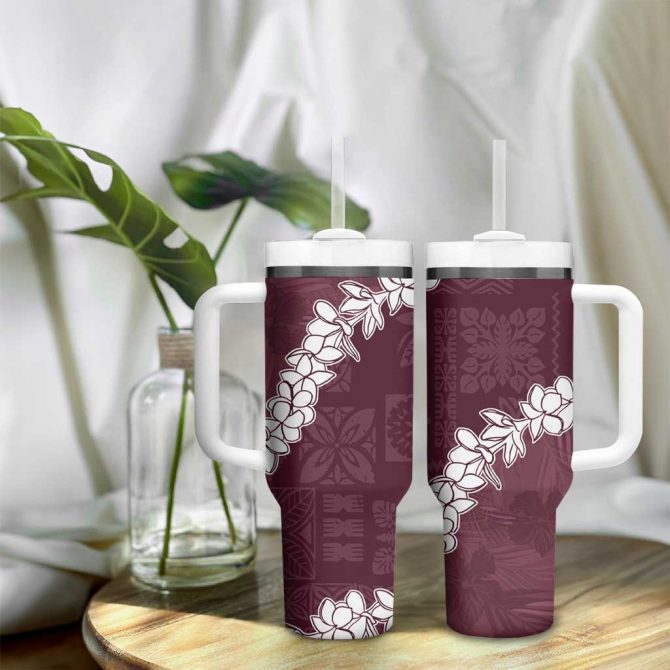 Hawaii Aloha Champange Quilt Patch Work Mix Plumeria Lei Custom Stanley Quencher 40Oz Stainless Steel Tumbler With Handle - Image 9