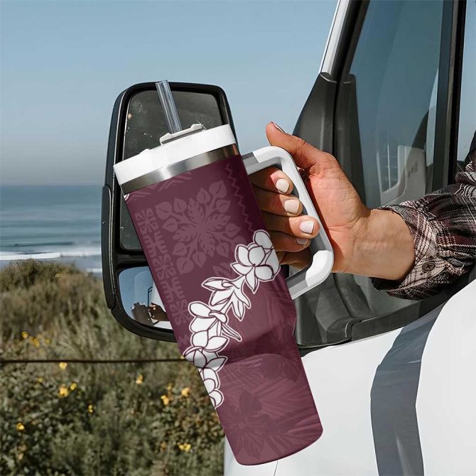 Hawaii Aloha Champange Quilt Patch Work Mix Plumeria Lei Custom Stanley Quencher 40Oz Stainless Steel Tumbler With Handle - Image 7