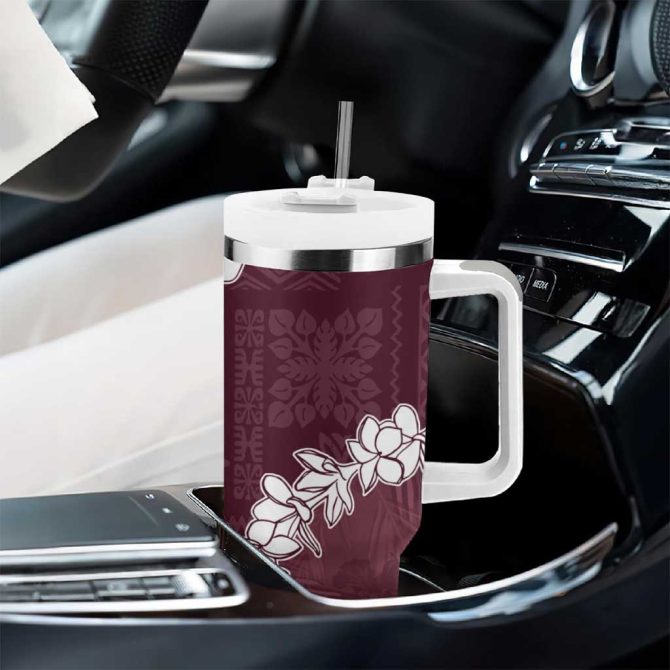 Hawaii Aloha Champange Quilt Patch Work Mix Plumeria Lei Custom Stanley Quencher 40Oz Stainless Steel Tumbler With Handle - Image 8
