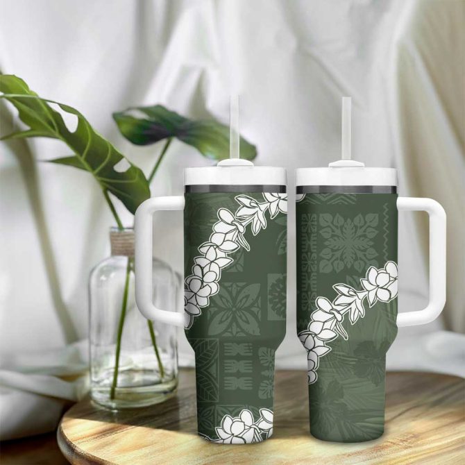 Hawaii Aloha Sage Quilt Patch Work Mix Plumeria Lei Custom Stanley Quencher 40Oz Stainless Steel Tumbler With Handle - Image 9