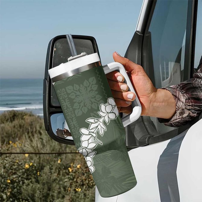 Hawaii Aloha Sage Quilt Patch Work Mix Plumeria Lei Custom Stanley Quencher 40Oz Stainless Steel Tumbler With Handle - Image 7