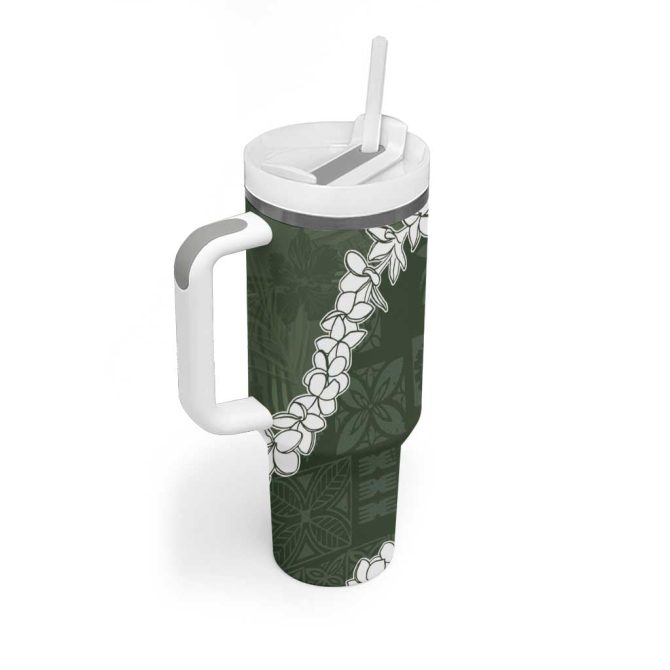 Hawaii Aloha Sage Quilt Patch Work Mix Plumeria Lei Custom Stanley Quencher 40Oz Stainless Steel Tumbler With Handle - Image 2