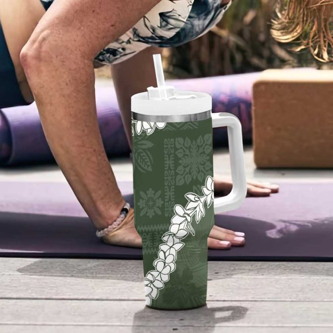 Hawaii Aloha Sage Quilt Patch Work Mix Plumeria Lei Custom Stanley Quencher 40Oz Stainless Steel Tumbler With Handle - Image 6