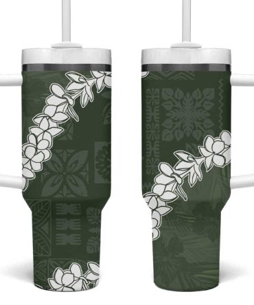Hawaii Aloha Sage Quilt Patch Work Mix Plumeria Lei Custom Stanley Quencher 40Oz Stainless Steel Tumbler With Handle