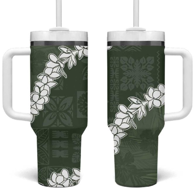 Hawaii Aloha Sage Quilt Patch Work Mix Plumeria Lei Custom Stanley Quencher 40Oz Stainless Steel Tumbler With Handle