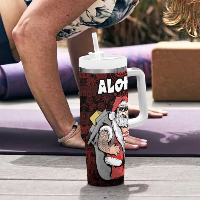 Hawaii Aloha Santa Claus Funny Polynesian Tattoo Red Color Custom Stanley Quencher 40Oz Stainless Steel Tumbler With Handle - Image 6