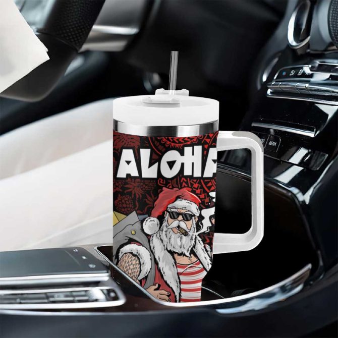 Hawaii Aloha Santa Claus Funny Polynesian Tattoo Red Color Custom Stanley Quencher 40Oz Stainless Steel Tumbler With Handle - Image 8