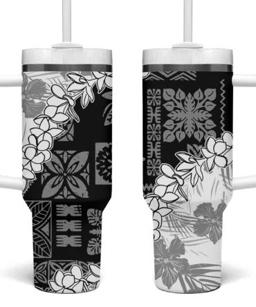 Hawaii Aloha White Quilt Patch Work Mix Plumeria Lei Custom Stanley Quencher 40Oz Stainless Steel Tumbler With Handle