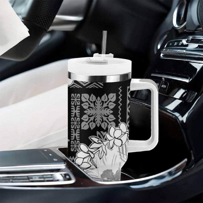 Hawaii Aloha White Quilt Patch Work Mix Plumeria Lei Custom Stanley Quencher 40Oz Stainless Steel Tumbler With Handle - Image 8