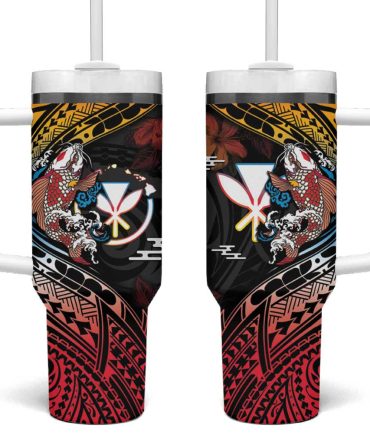 Hawaii And Japan Koi Fish With Kanaka Maoli Custom Stanley Quencher 40Oz Stainless Steel Tumbler With Handle