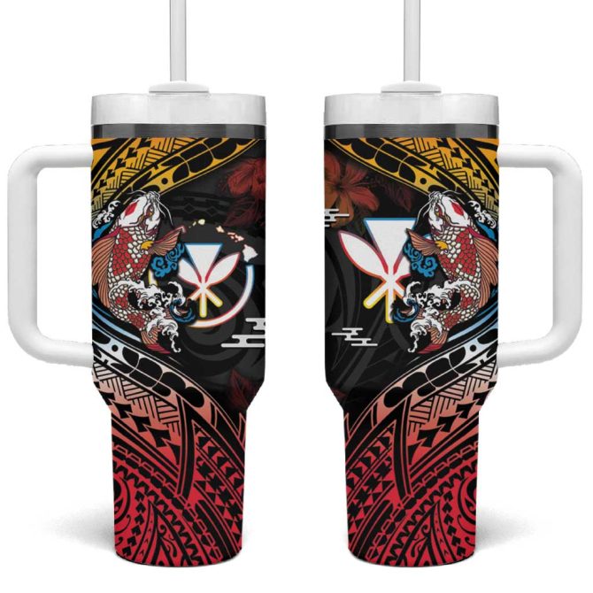 Hawaii And Japan Koi Fish With Kanaka Maoli Custom Stanley Quencher 40Oz Stainless Steel Tumbler With Handle