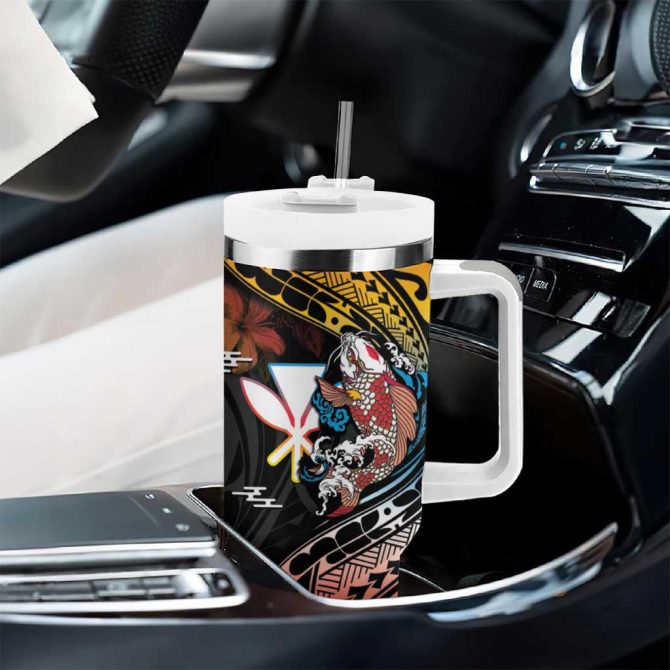 Hawaii And Japan Koi Fish With Kanaka Maoli Custom Stanley Quencher 40Oz Stainless Steel Tumbler With Handle - Image 8