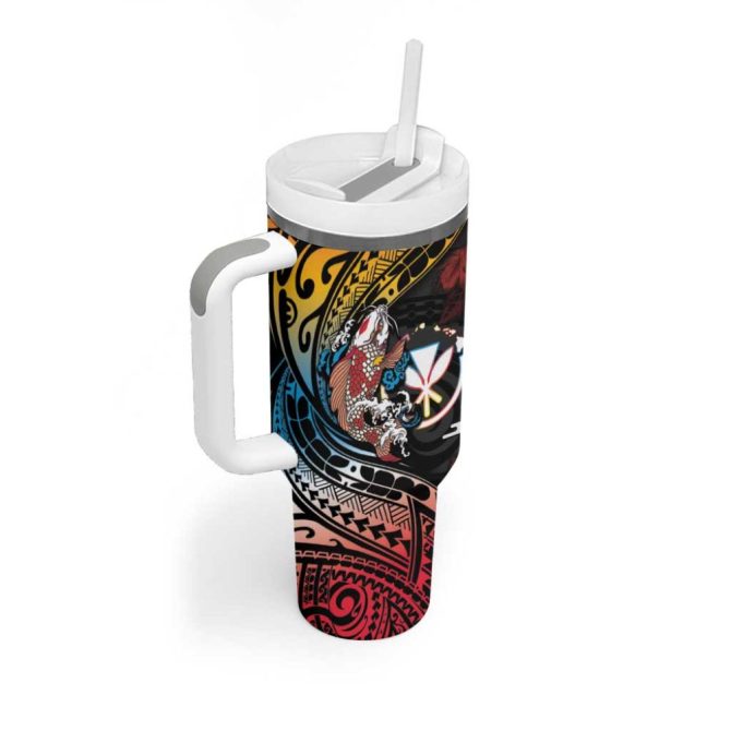 Hawaii And Japan Koi Fish With Kanaka Maoli Custom Stanley Quencher 40Oz Stainless Steel Tumbler With Handle - Image 2