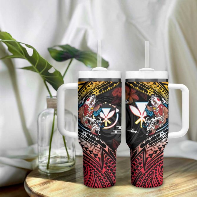 Hawaii And Japan Koi Fish With Kanaka Maoli Custom Stanley Quencher 40Oz Stainless Steel Tumbler With Handle - Image 9