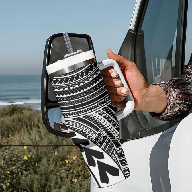 Hawaii And Philippines Kanaka Maoli With Tribal Sun Together Black Custom Stanley Quencher 40Oz Stainless Steel Tumbler With Handle - Image 7