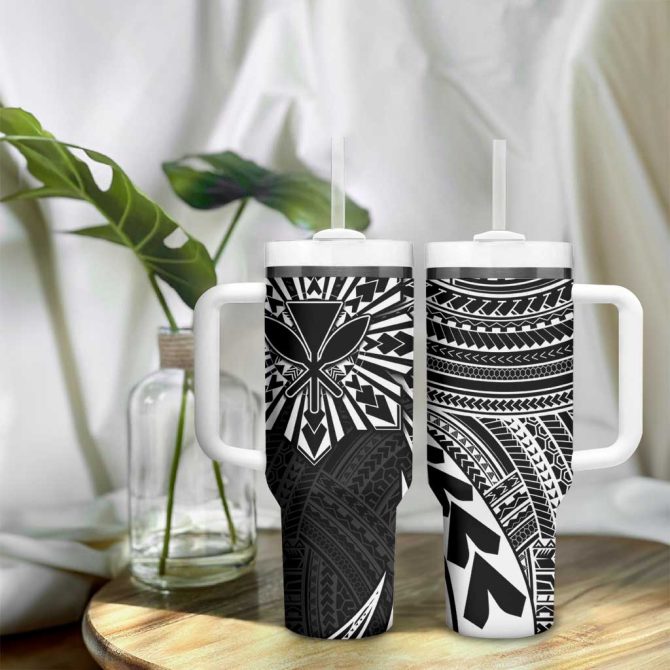Hawaii And Philippines Kanaka Maoli With Tribal Sun Together Black Custom Stanley Quencher 40Oz Stainless Steel Tumbler With Handle - Image 9