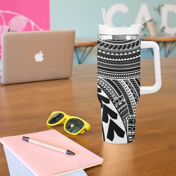 Hawaii And Philippines Kanaka Maoli With Tribal Sun Together Black Custom Stanley Quencher 40Oz Stainless Steel Tumbler With Handle - Image 5