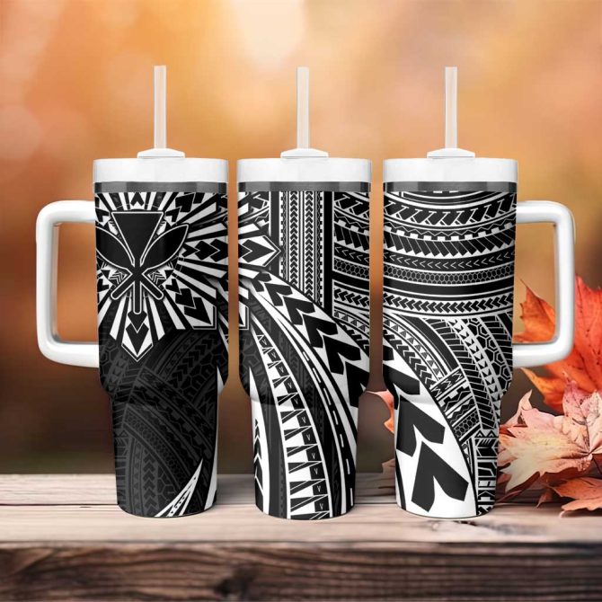 Hawaii And Philippines Kanaka Maoli With Tribal Sun Together Black Custom Stanley Quencher 40Oz Stainless Steel Tumbler With Handle - Image 4