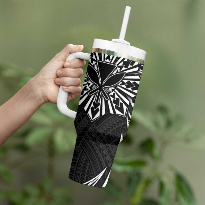 Hawaii And Philippines Kanaka Maoli With Tribal Sun Together Black Custom Stanley Quencher 40Oz Stainless Steel Tumbler With Handle - Image 3