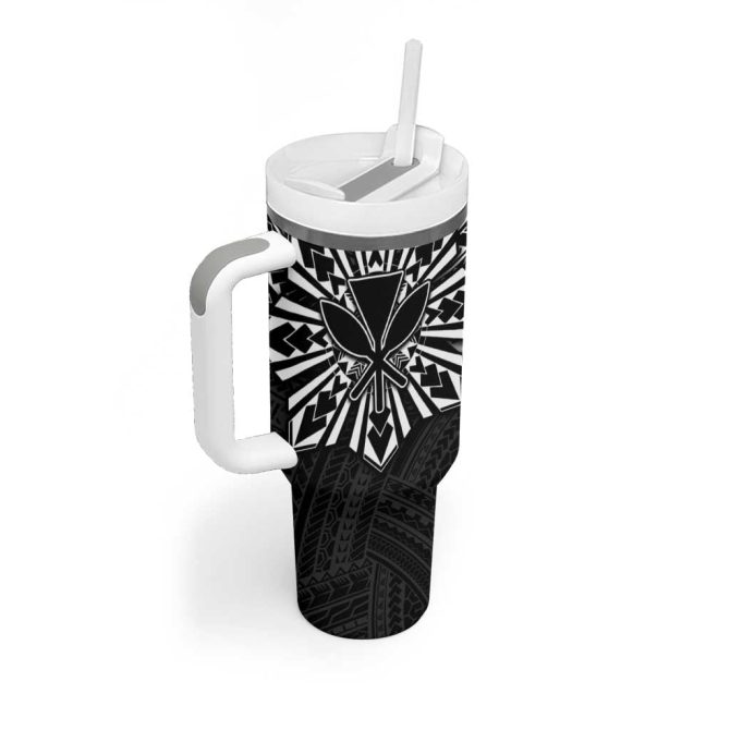 Hawaii And Philippines Kanaka Maoli With Tribal Sun Together Black Custom Stanley Quencher 40Oz Stainless Steel Tumbler With Handle - Image 2