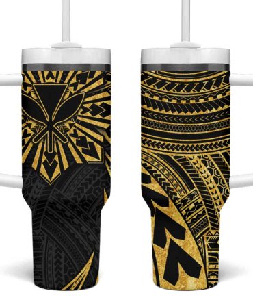 Hawaii And Philippines Kanaka Maoli With Tribal Sun Together Gold Custom Stanley Quencher 40Oz Stainless Steel Tumbler With Handle