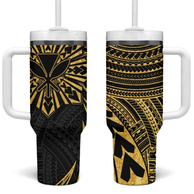 Hawaii And Philippines Kanaka Maoli With Tribal Sun Together Gold Custom Stanley Quencher 40Oz Stainless Steel Tumbler With Handle