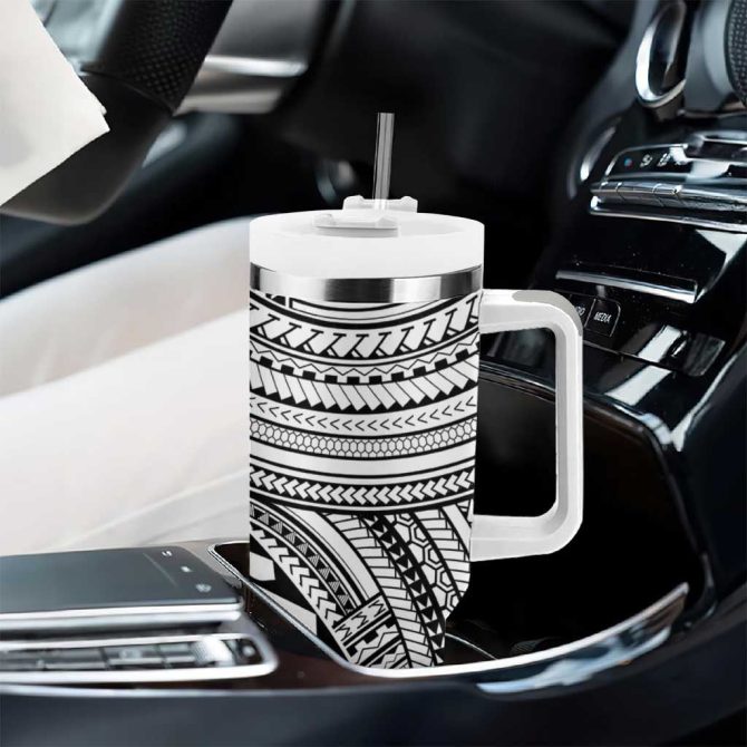 Hawaii And Philippines Kanaka Maoli With Tribal Sun Together White Custom Stanley Quencher 40Oz Stainless Steel Tumbler With Handle - Image 8