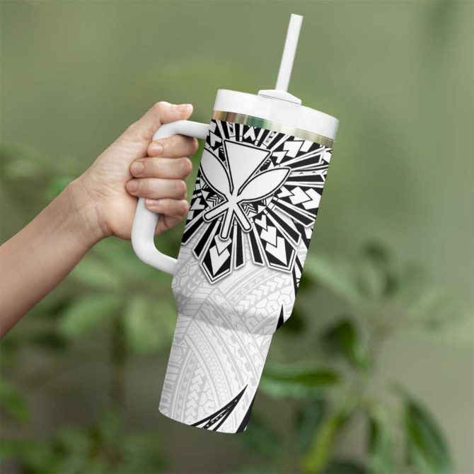 Hawaii And Philippines Kanaka Maoli With Tribal Sun Together White Custom Stanley Quencher 40Oz Stainless Steel Tumbler With Handle - Image 3