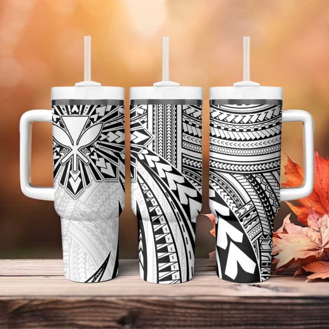 Hawaii And Philippines Kanaka Maoli With Tribal Sun Together White Custom Stanley Quencher 40Oz Stainless Steel Tumbler With Handle - Image 4