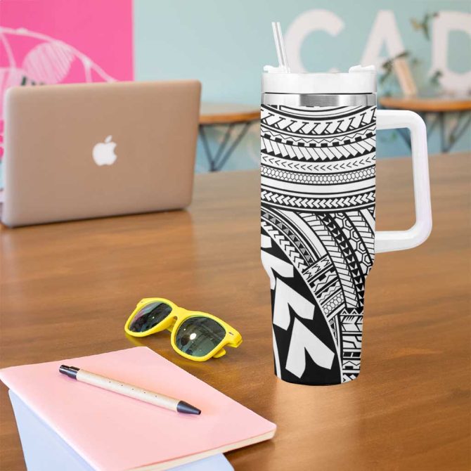 Hawaii And Philippines Kanaka Maoli With Tribal Sun Together White Custom Stanley Quencher 40Oz Stainless Steel Tumbler With Handle - Image 5