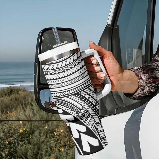 Hawaii And Philippines Kanaka Maoli With Tribal Sun Together White Custom Stanley Quencher 40Oz Stainless Steel Tumbler With Handle - Image 7