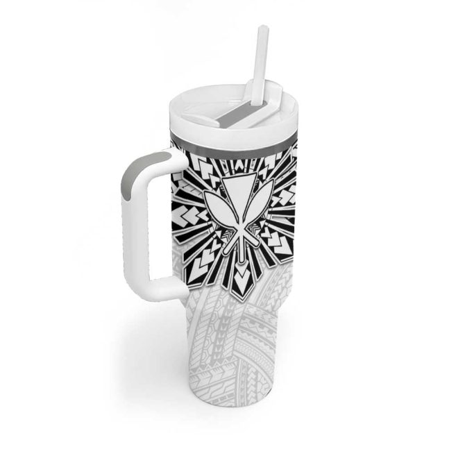 Hawaii And Philippines Kanaka Maoli With Tribal Sun Together White Custom Stanley Quencher 40Oz Stainless Steel Tumbler With Handle - Image 2