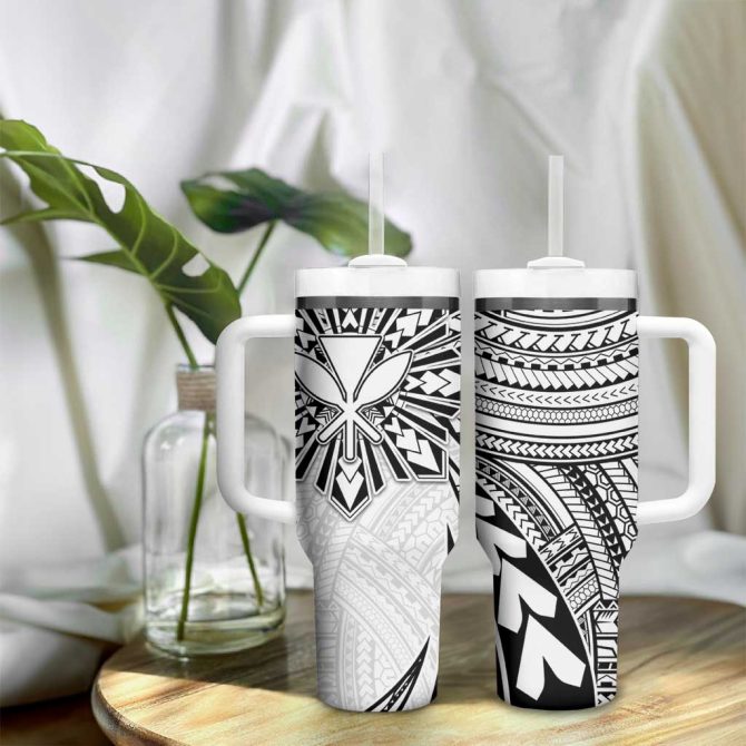 Hawaii And Philippines Kanaka Maoli With Tribal Sun Together White Custom Stanley Quencher 40Oz Stainless Steel Tumbler With Handle - Image 9