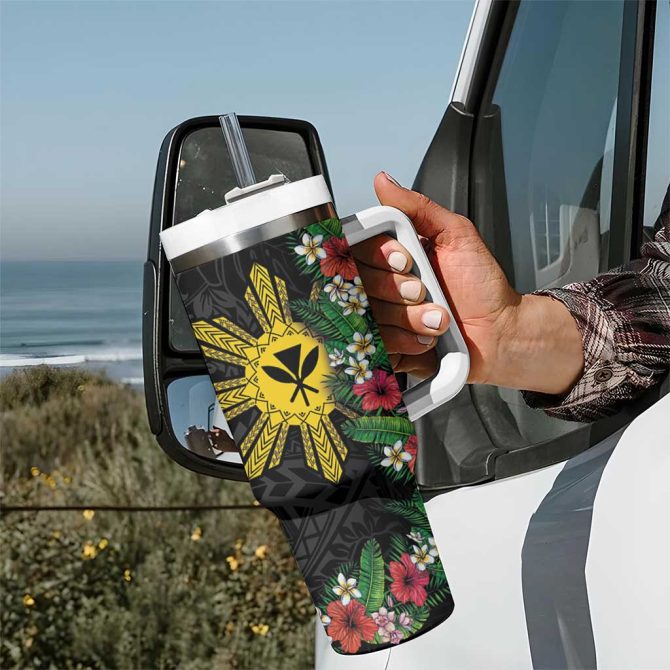 Hawaii And Philippines Together Hibiscus Flower And Sun Badge Polynesian Coloful Custom Stanley Quencher 40Oz Stainless Steel Tumbler With Handle - Image 7