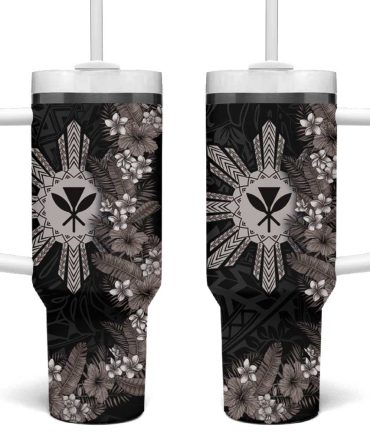 Hawaii And Philippines Together Hibiscus Flower And Sun Badge Polynesian Grayscale Custom Stanley Quencher 40Oz Stainless Steel Tumbler With Handle