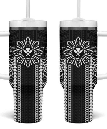 Hawaii And Philippines Together Polynesian With Filipino Barong Black Custom Stanley Quencher 40Oz Stainless Steel Tumbler With Handle