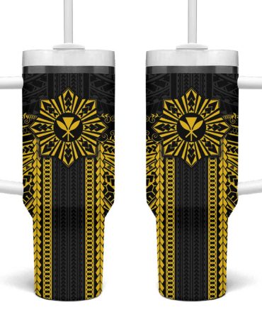 Hawaii And Philippines Together Polynesian With Filipino Barong Gold Custom Stanley Quencher 40Oz Stainless Steel Tumbler With Handle