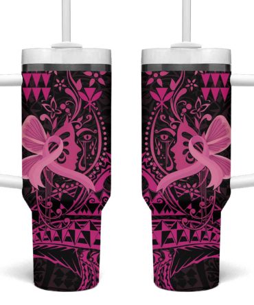 Hawaii Breast Cancer Girl Floral Kakau Custom Stanley Quencher 40Oz Stainless Steel Tumbler With Handle