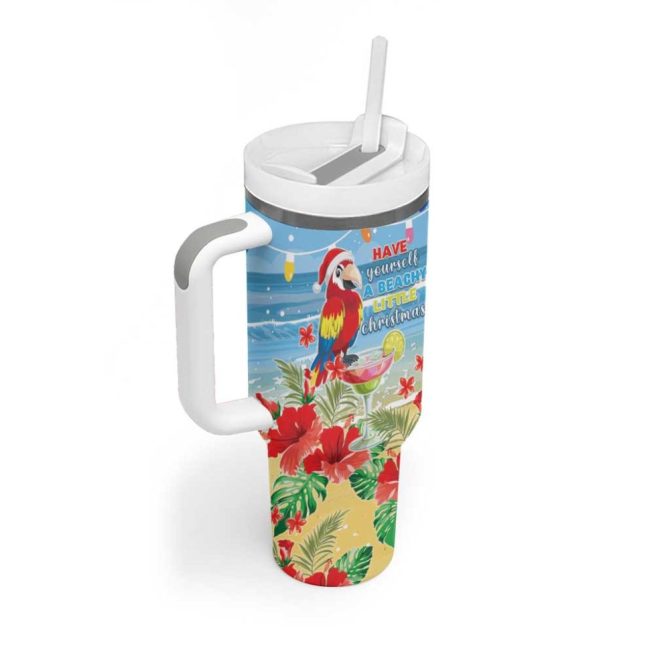 Hawaii Christmas Funny Macaw Parrot Tropical Custom Stanley Quencher 40Oz Stainless Steel Tumbler With Handle - Image 2