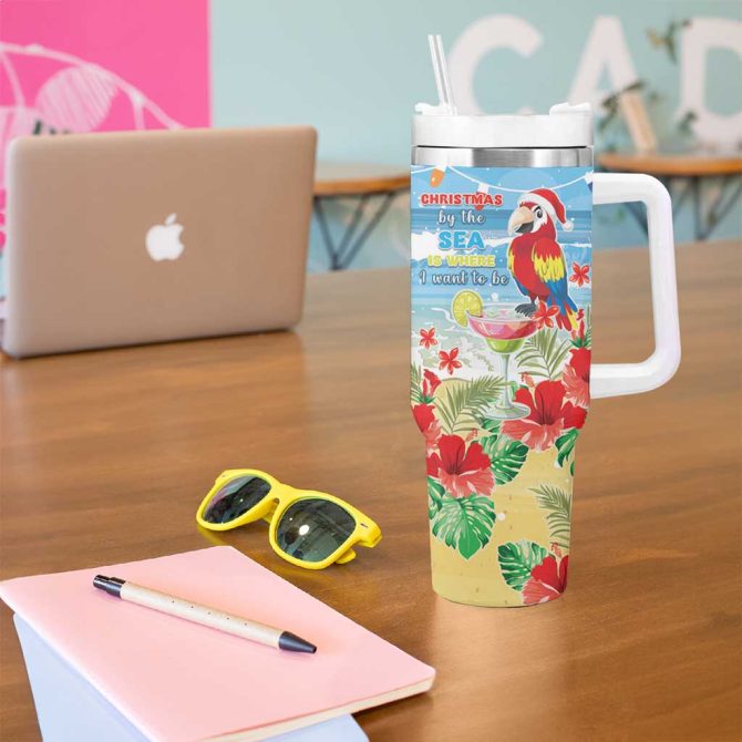 Hawaii Christmas Funny Macaw Parrot Tropical Custom Stanley Quencher 40Oz Stainless Steel Tumbler With Handle - Image 5
