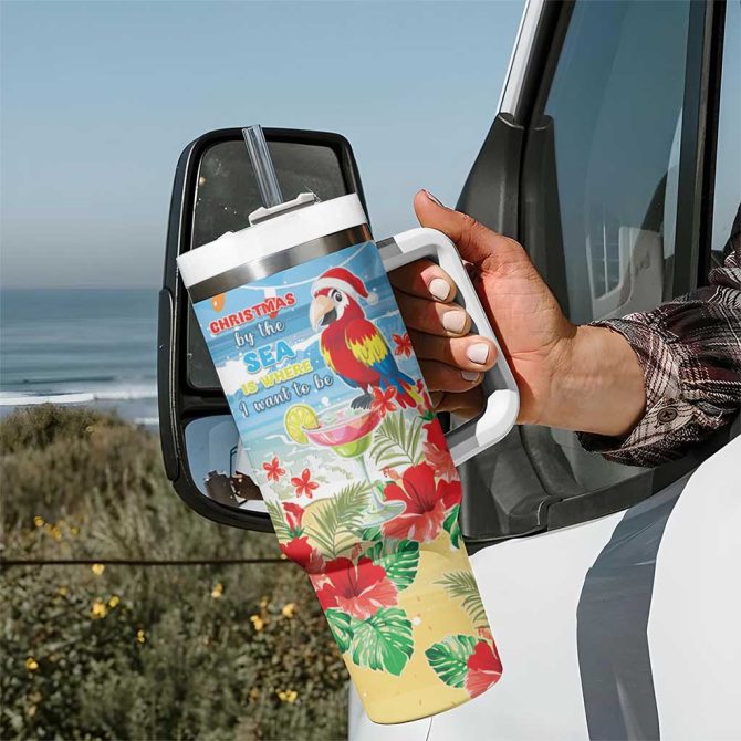 Hawaii Christmas Funny Macaw Parrot Tropical Custom Stanley Quencher 40Oz Stainless Steel Tumbler With Handle - Image 7