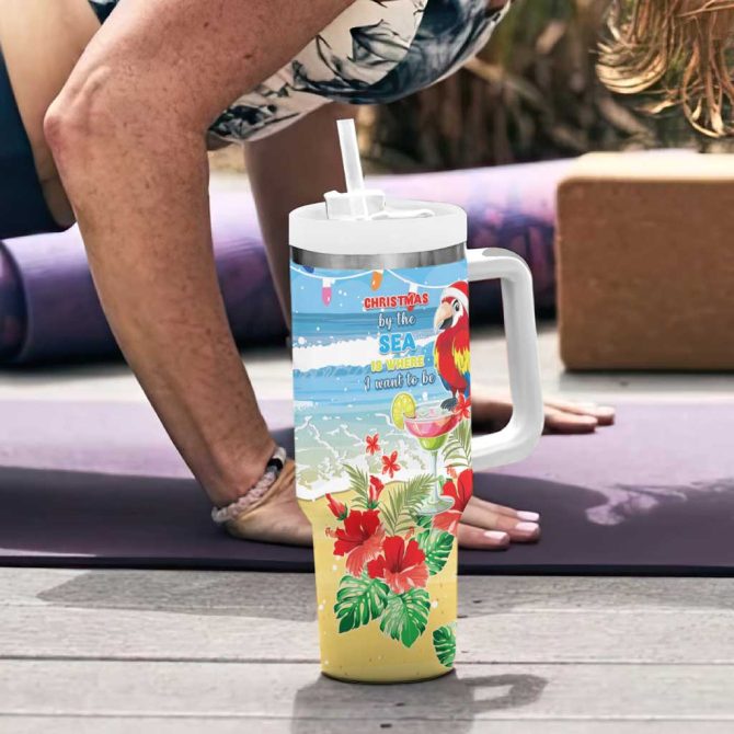 Hawaii Christmas Funny Macaw Parrot Tropical Custom Stanley Quencher 40Oz Stainless Steel Tumbler With Handle - Image 6