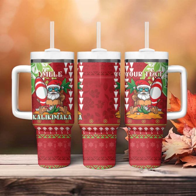 Hawaii Christmas Funny Santa Claus Surf Mele Kalikimaka Custom Stanley Quencher 40Oz Stainless Steel Tumbler With Handle - Image 4