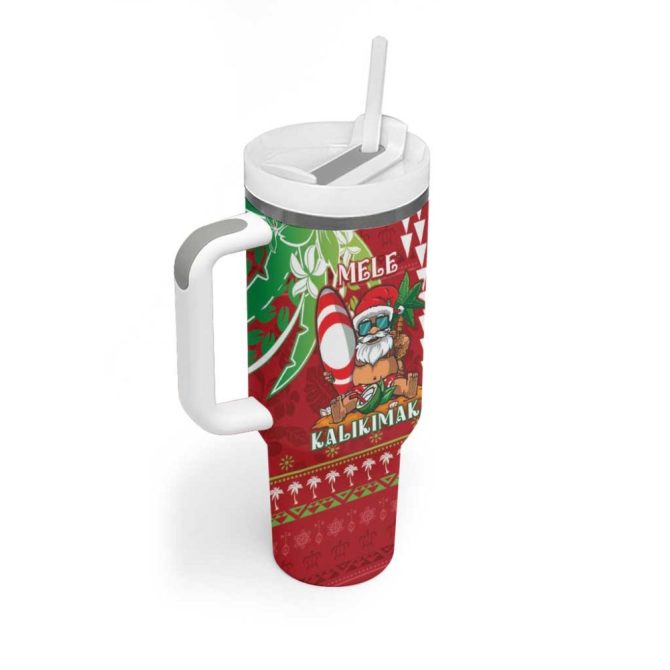 Hawaii Christmas Funny Santa Claus Surf Mele Kalikimaka Custom Stanley Quencher 40Oz Stainless Steel Tumbler With Handle - Image 2