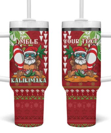 Hawaii Christmas Funny Santa Claus Surf Mele Kalikimaka Custom Stanley Quencher 40Oz Stainless Steel Tumbler With Handle