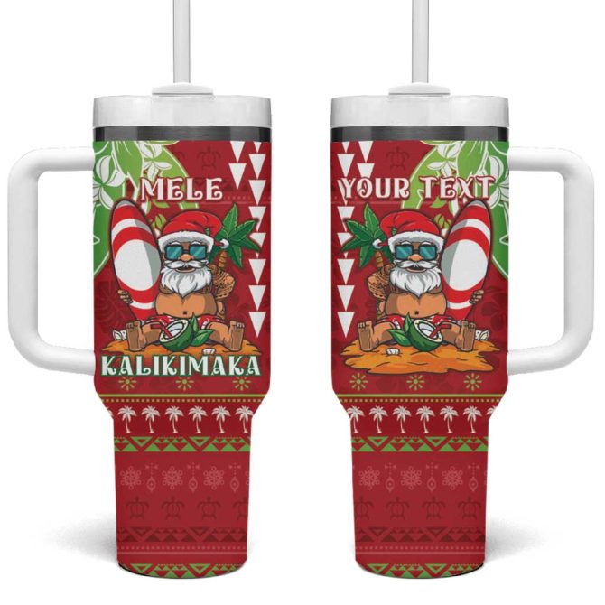 Hawaii Christmas Funny Santa Claus Surf Mele Kalikimaka Custom Stanley Quencher 40Oz Stainless Steel Tumbler With Handle