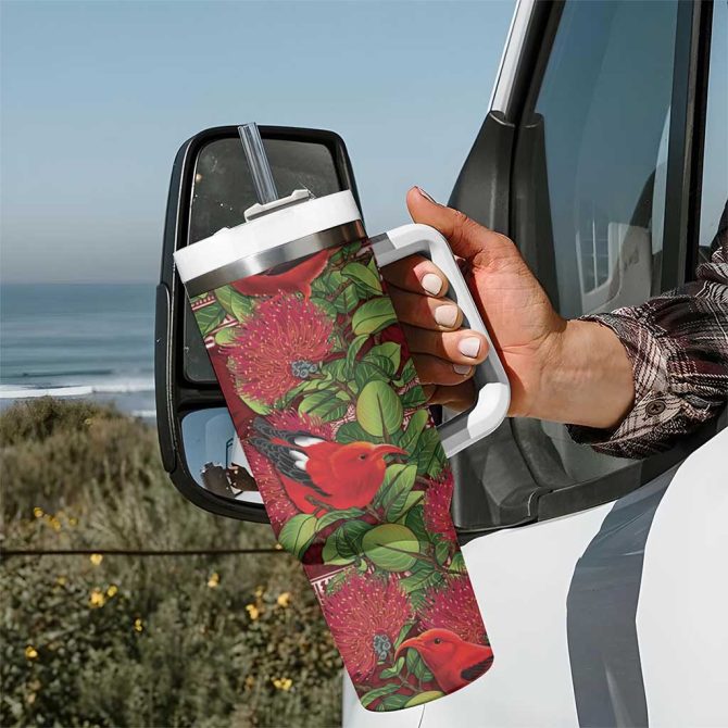 Hawaii Christmas Mele Kalikimaka I #8217;Iwi Bird On Ohia Lehua Custom Stanley Quencher 40Oz Stainless Steel Tumbler With Handle - Image 7