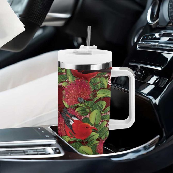 Hawaii Christmas Mele Kalikimaka I #8217;Iwi Bird On Ohia Lehua Custom Stanley Quencher 40Oz Stainless Steel Tumbler With Handle - Image 8